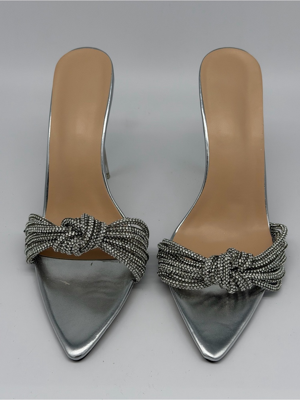 Silver Knot-Embellished Women's Slide Heels